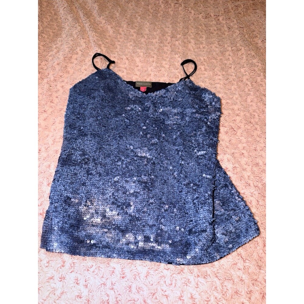 Vince Camuto Womens Camisole XS Navy Blue Sequin Matte Lined Tank Top Shirt